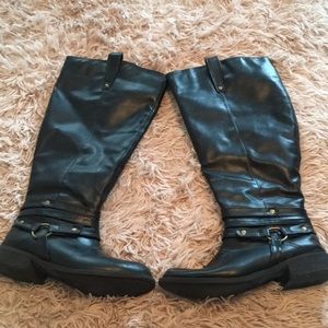 Black wide calf boots